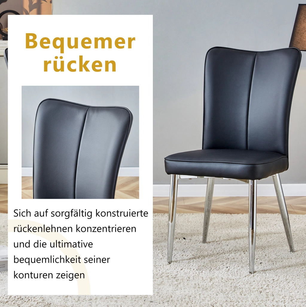 Set di 2 sedie da pranzo moderne 89 cm; in PU nero con gambe in metallo argento