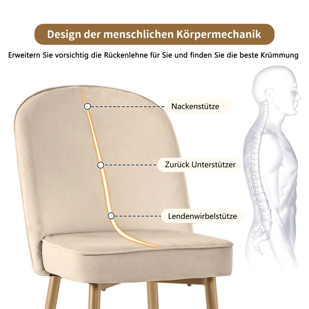 SEDIA da pranzo 45,5x62x87,5 cm velluto beige con gambe in metallo oro