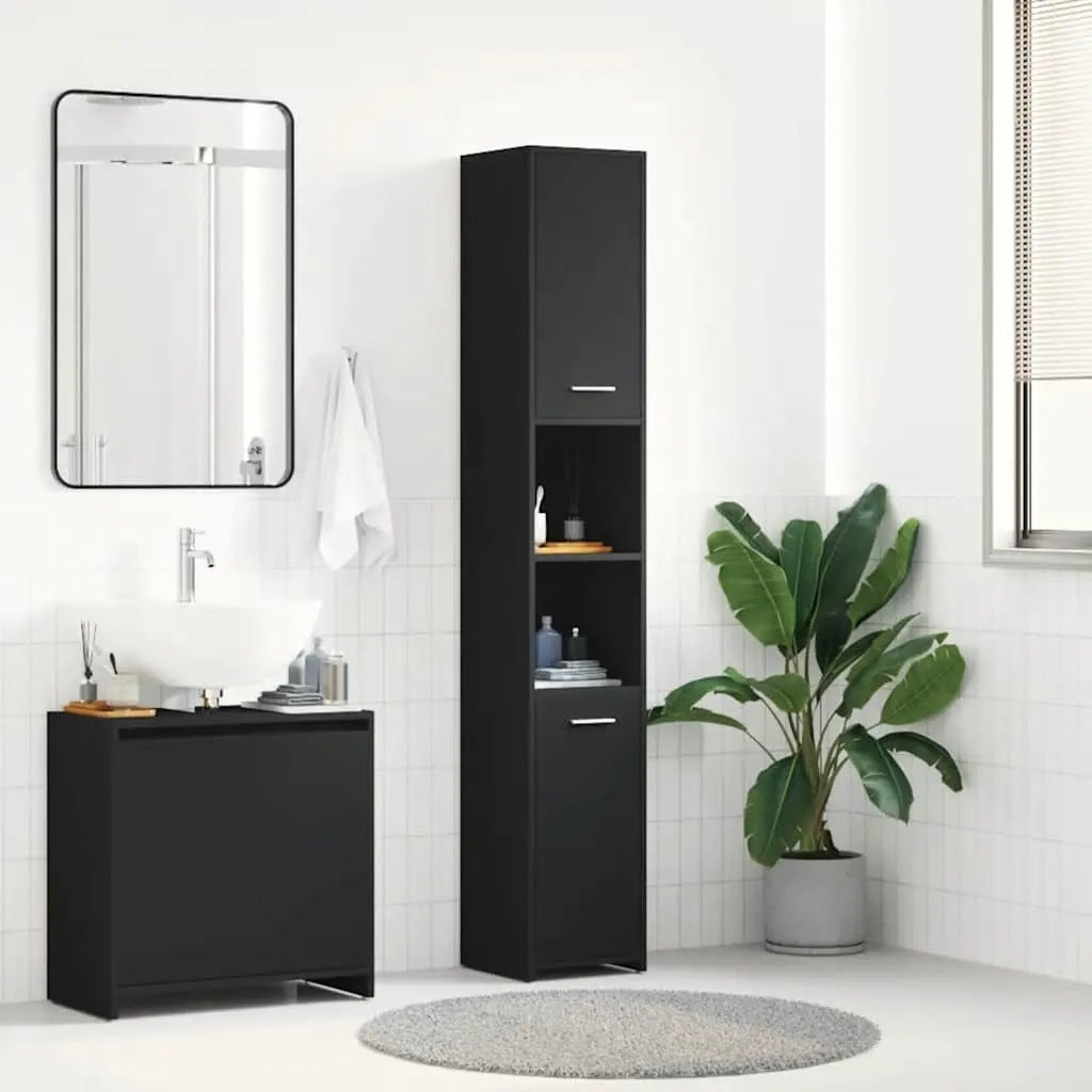 Mobile da Bagno | Armadio da bagno Nero 30x30x183,5 cm in Legno tecnico