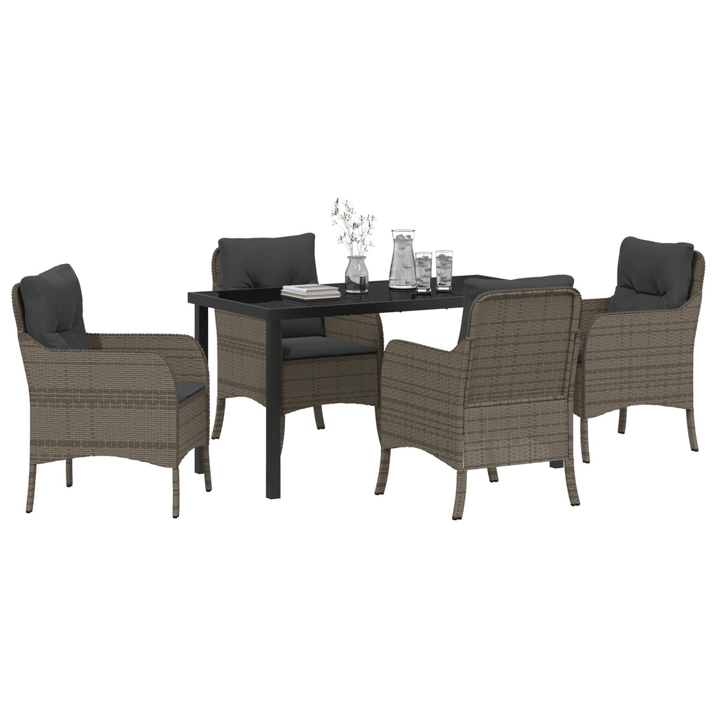Set da Pranzo da Giardino con Cuscini Grigi in Polyrattan