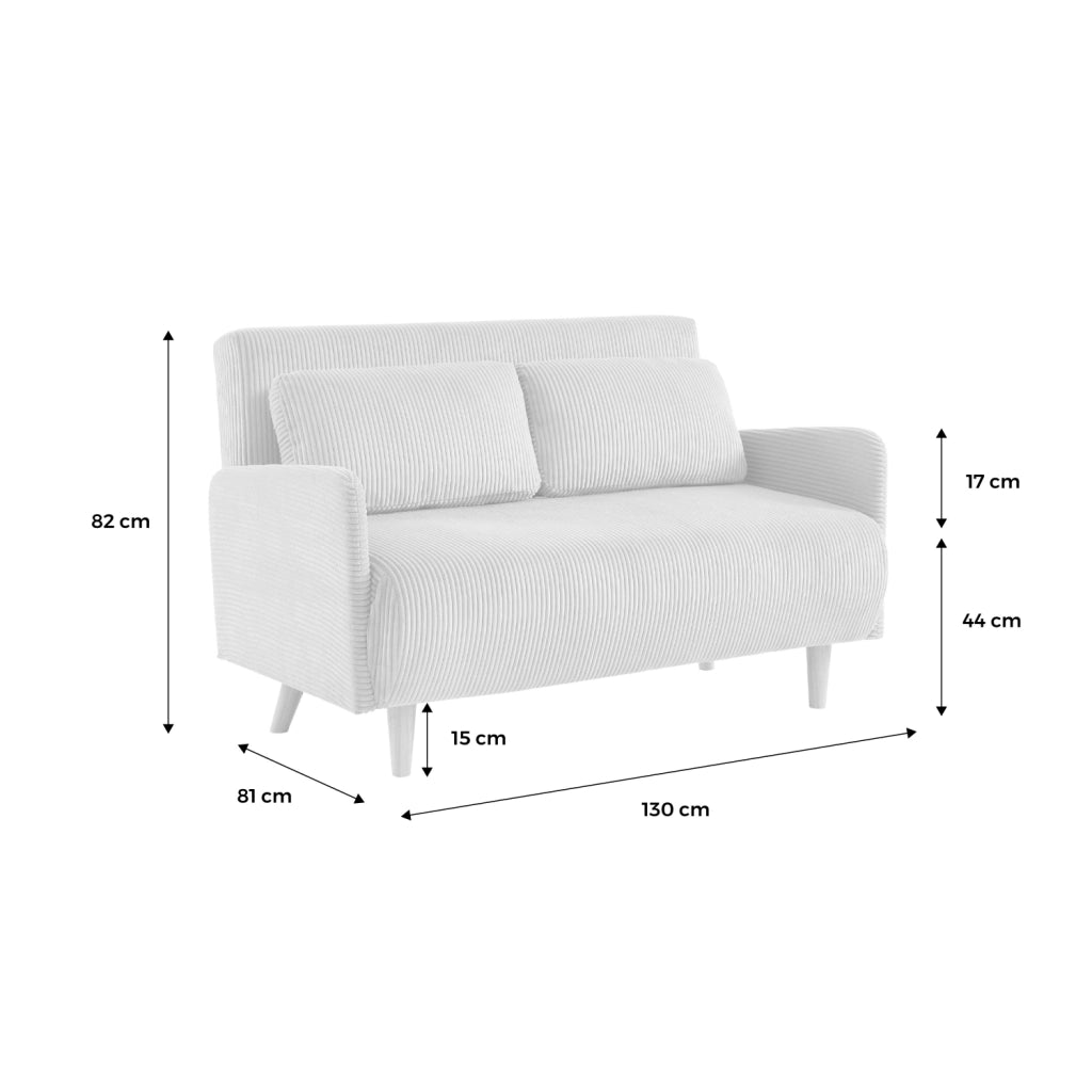 Divano letto in velluto a coste con gambe in legno, 2 posti, grigio