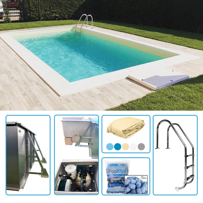 Piscina Interrata In Pannelli D'acciaio Italika Easy Rettangolare 6,00 X 3,00 H1,20 M - Kit Base Con Liner Presaldato A Sacco 0,75 Mm