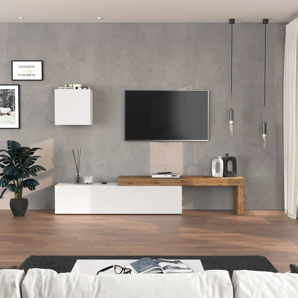 WHOUS Parete attrezzata Chronos set soggiorno bianco lucido e rovere 190/350x40 cm