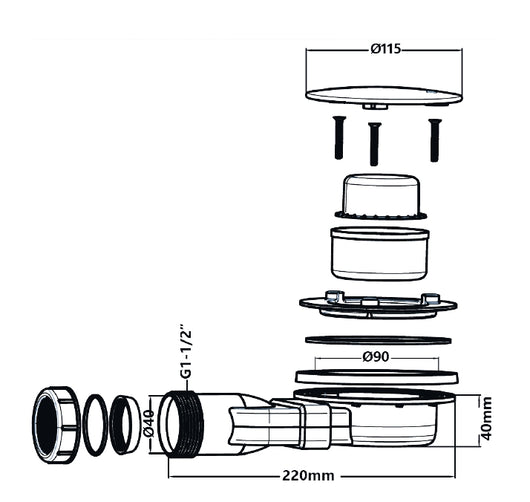 PILETTA ULTRA RIBASSATA PER DOCCIA 90 MM 40 x 11/2 - 1 pezzi - Idroweb