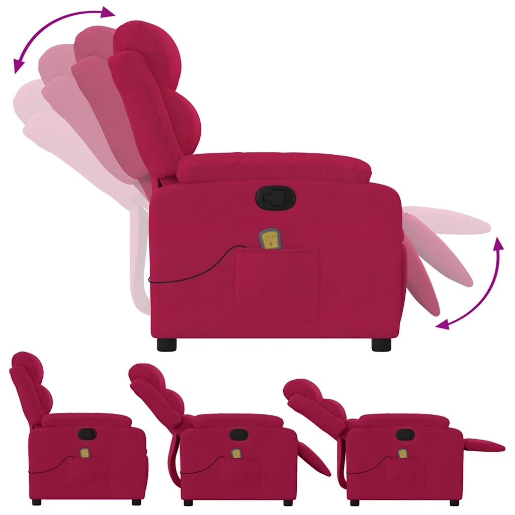 Divano Sedia-Poltrona Massaggiante Reclinabile Rosso Vino in Velluto 412503
