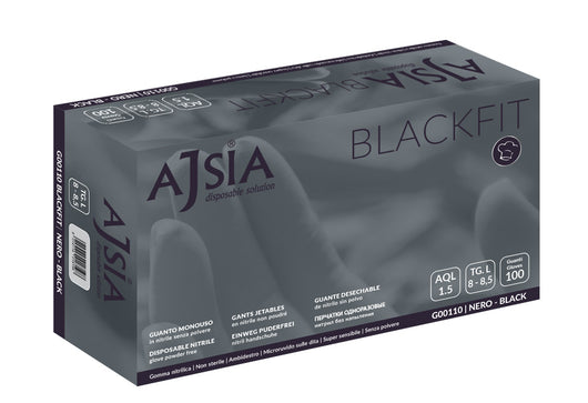 GUANTI NITRILE MONOUSO 'BLACKFIT' gr 3,5 - tg. M  - AJSIA