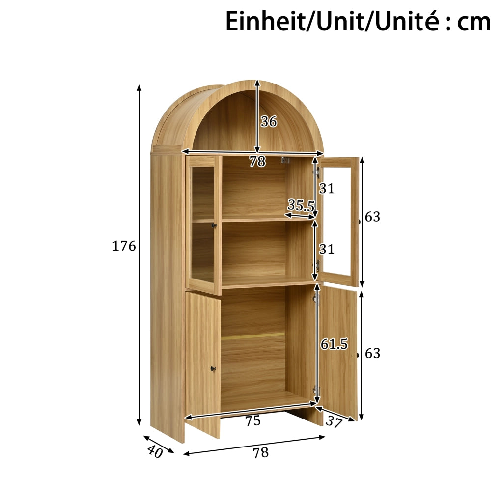 Credenza con 2 Ante in vetro e vano contenitore chiuso per Sala da Pranzo in pannelli di particelle 78×40×176 cm Naturale
