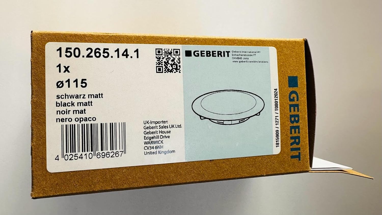 Tappo per piletta Geberit foro da 90, per sifone doccia, colore nero opaco