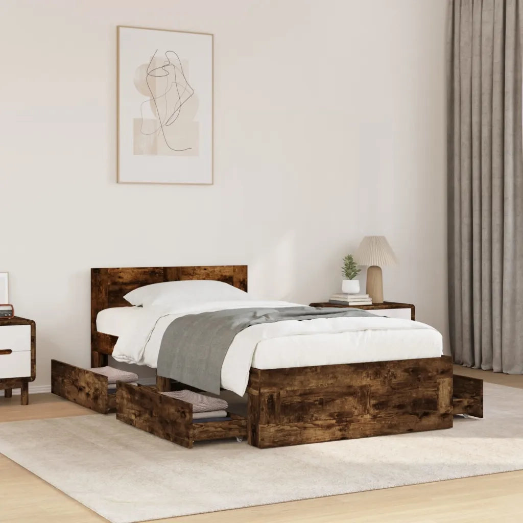 vidaXL Giroletto con Testiera Rovere Fumo 100x200 cm Legno Multistrato