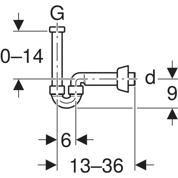 Sifone cromato curvo Geberit per lavabo e bidet, scarico orizzontale orientabile  Ø 40 x 11/4