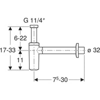 Sifone cromato con tubo ad immersione Geberit per lavabo, scarico orizzontale Ø 40 x 11/4 degisn