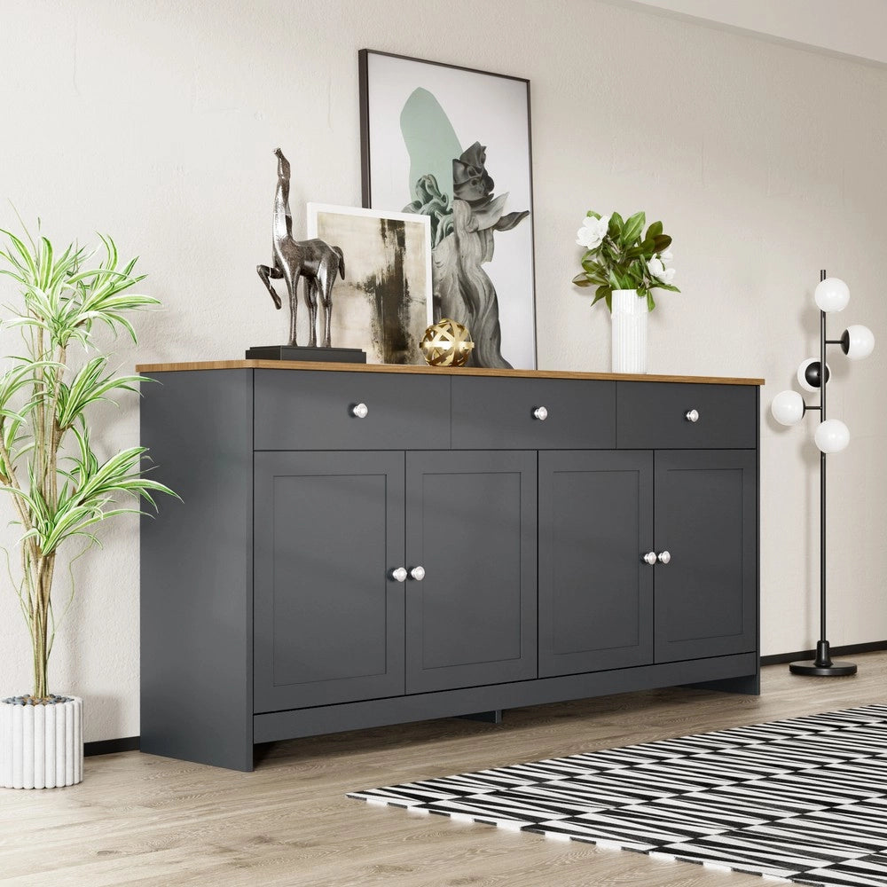 Consolle con ante e cassetti ¨C Minimal ¨C grigio nero rovere multistrato