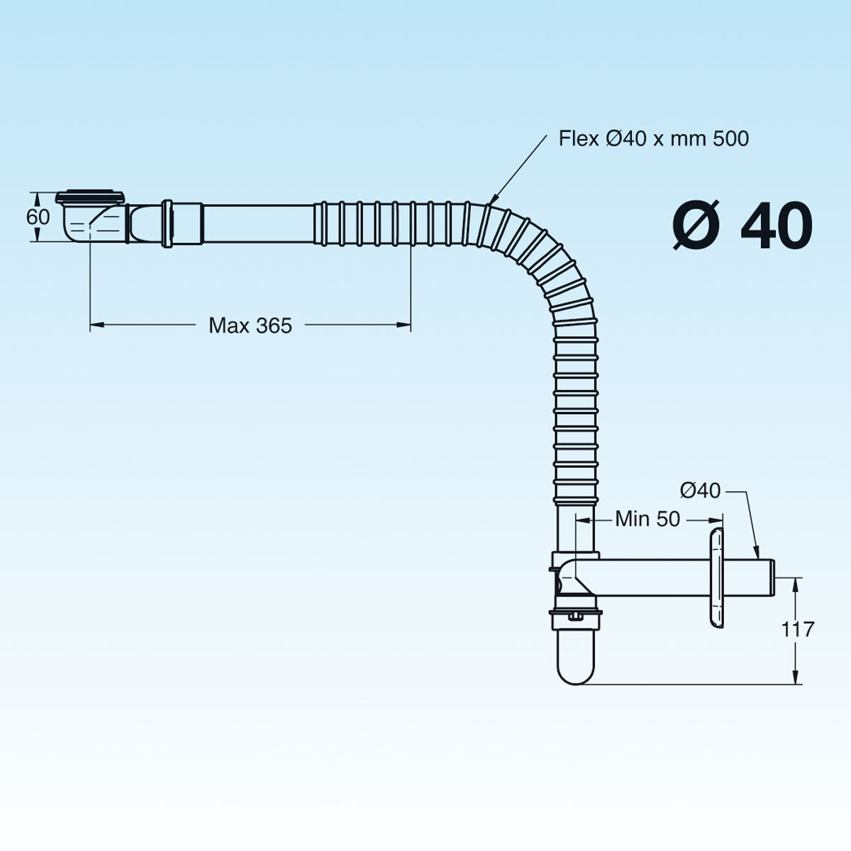 SIFONE SALVA SPAZIO PER LAVABO DISABILE Scarico Ø 40 LIRA