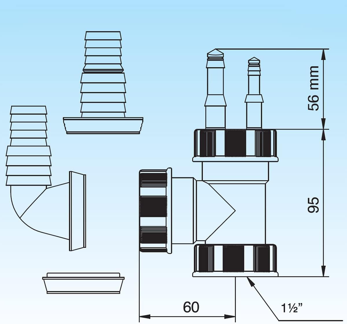 ATTACCO PER SCARICHI CONDENSA. LAVATRICE E LAVASTOVIGLIE 11/2 LIRA raccordo a tee