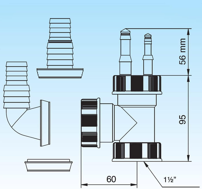 ATTACCO PER SCARICHI CONDENSA. LAVATRICE E LAVASTOVIGLIE 11/2 LIRA raccordo a tee