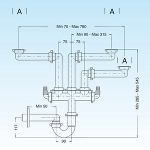 SIFONE 3 VIE 'SPAZIO 3' 11/2 Tubo scarico P.P. Ø 40 LIRA 9.1273.06