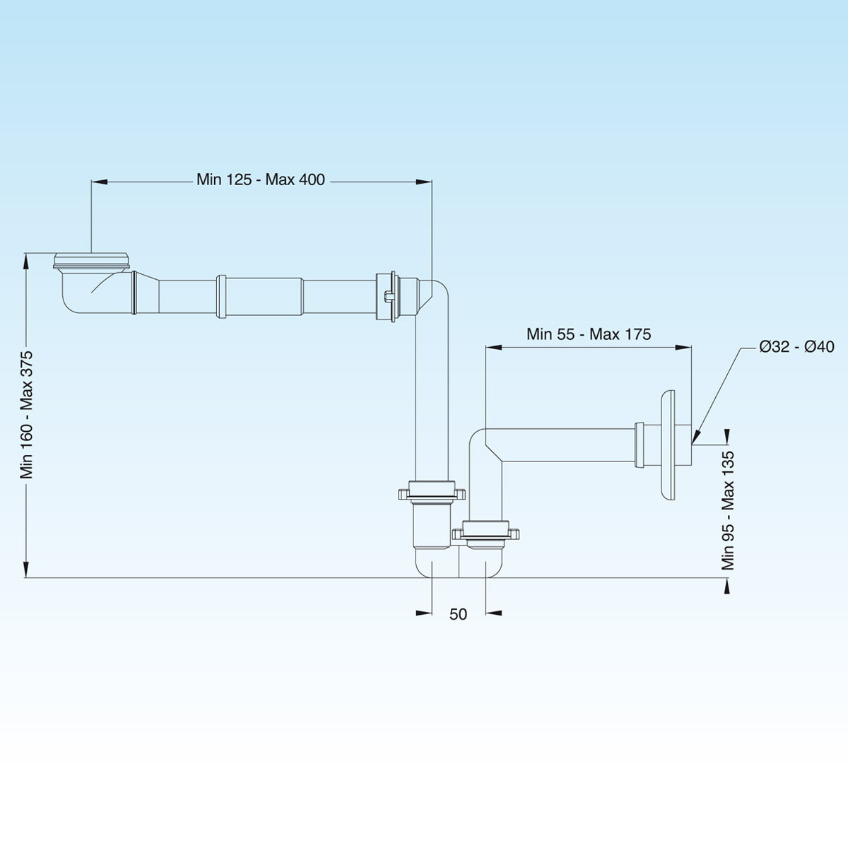 Kit spazio bagno SIFONE SALVASPAZIO PER LAVABO + PILETTA BASSA Bianco LIRA