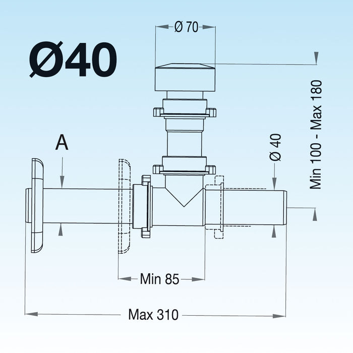 VALVOLA AUTOMATICA GLU GLU STOP PER CUCINA ANTIRIFLUSSO E ANTI RODITORE LIRA Ø40