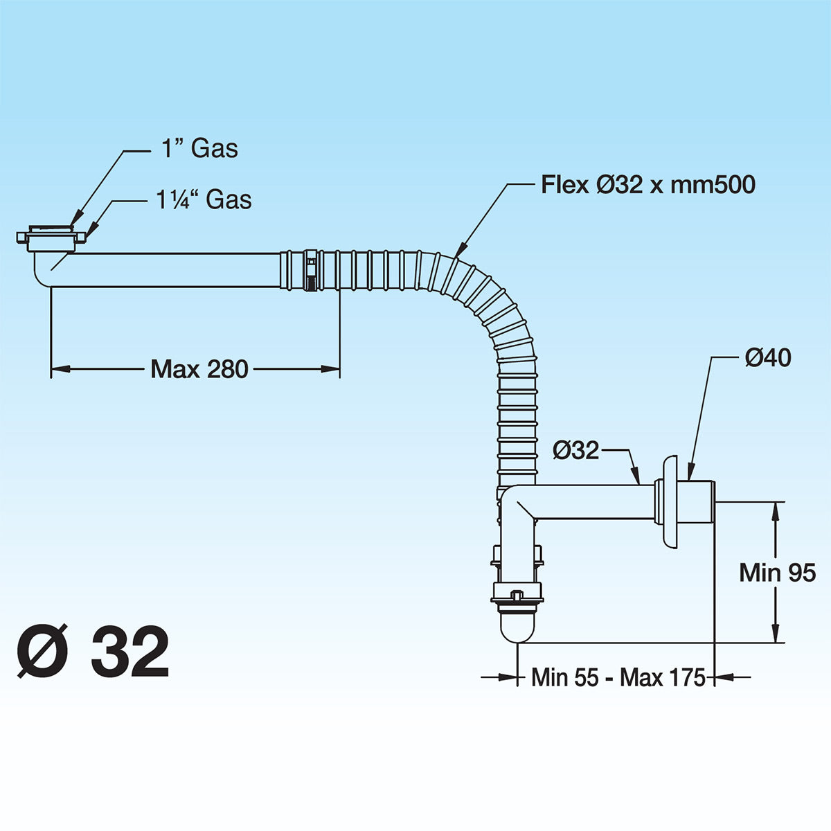 SIFONE PER SANITARI DISABILI SPAZIOsenza piletta 1¼” 1½” LIRA
