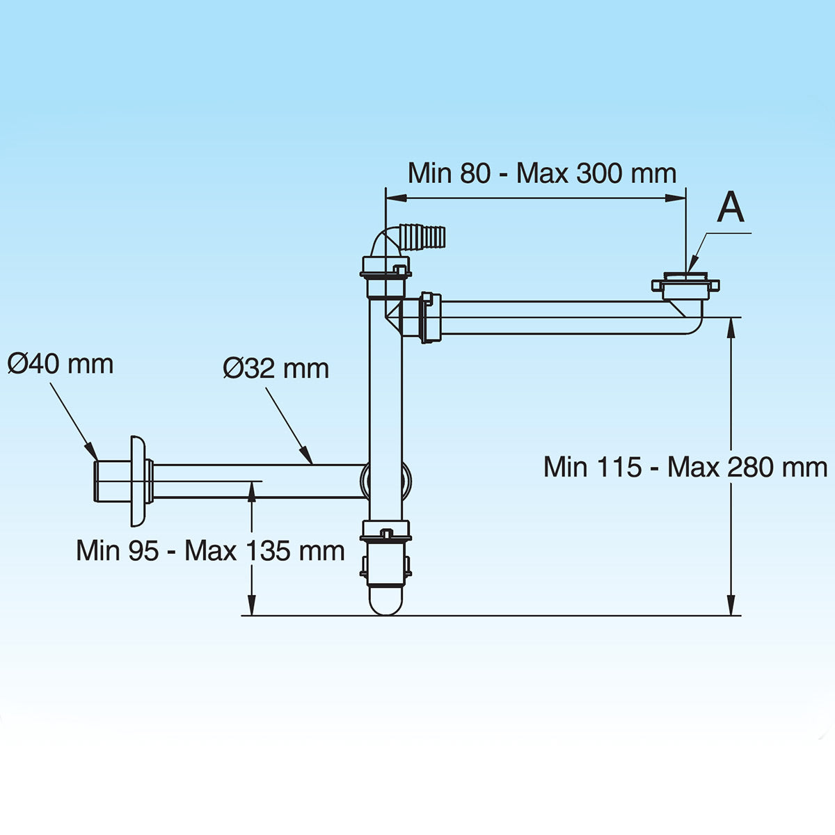 SIFONE SALVASPAZIO PER LAVABO DISASSATO 1 - 11/4 D. 32-40 mm LIRA