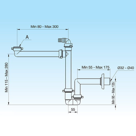 SIFONE SALVASPAZIO PER LAVABO CON raccordo e portagomma 1 - 11/4 D. 32-40 mm LIRA