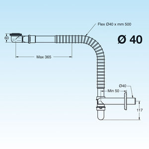 SIFONE PER LAVABO Spazio 1 Disabili con griglia non tappabile 40 mm lira
