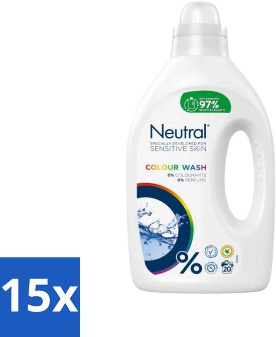 15 x Detersivo Liquido Naturale Colore 20 Cicli 1 litro - Lavaggio Colore - Detersivo - Detersivo senza Coloranti - Detersivo senza Profumo - Detersivo Ipoiderma