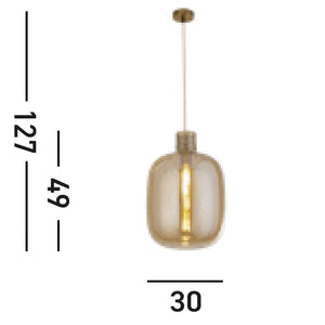 Sospensione Contemporanea Barile Acciaio Ottone Vetro 1 Luce E27