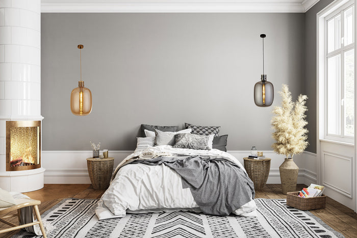 Sospensione Contemporanea Barile Acciaio Nero Vetro 1 Luce E27