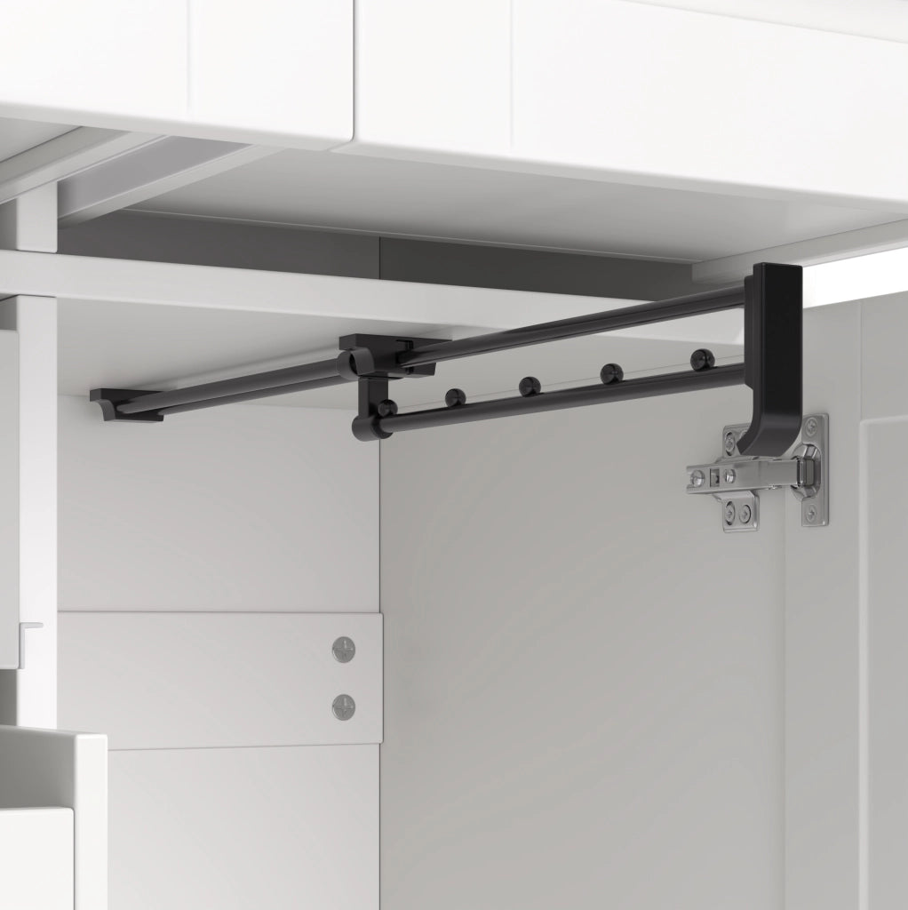 Armadio ULEVR 90x50x200 cm con 4 ante, 5 cassetti e 2 barre appendiabiti, MDF bianco stile rustico