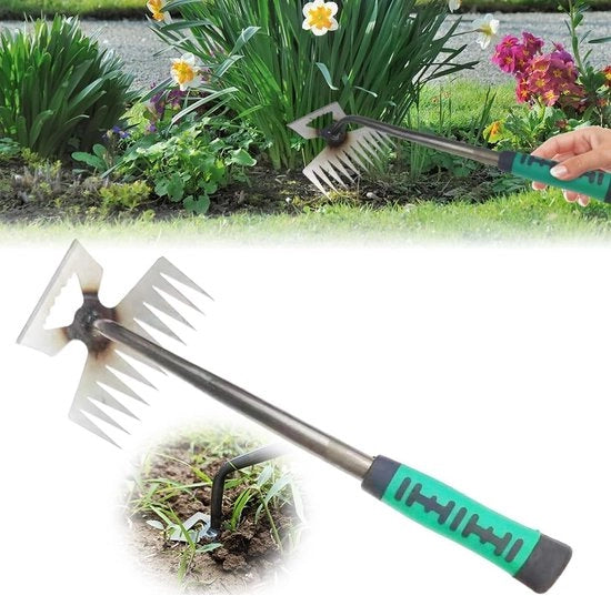 Taglierino per erbacce in acciaio inossidabile, raccoglitore di radici per giardino e orto, pala manuale per scavare, mietere, smuovere, regalo per giardinieri (5 denti)