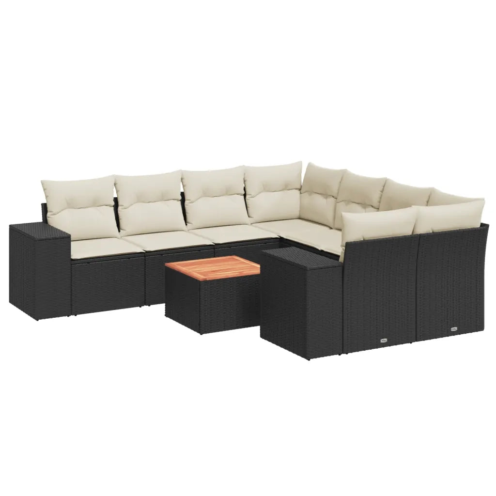 Set Divani da Giardino 9 pz con Cuscini Nero in Polyrattan 3257701
