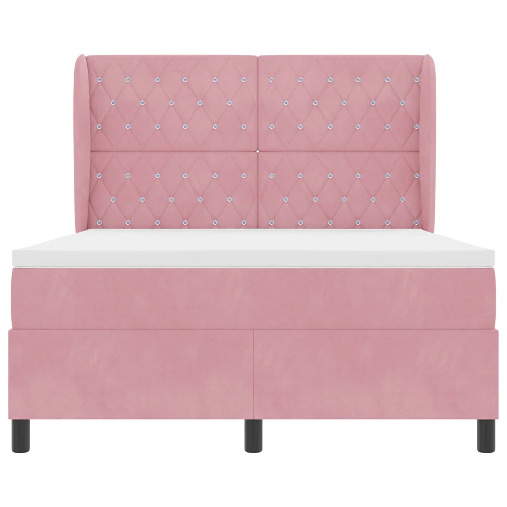 Letto a molle con materasso Rosa 200 x 140 cm Velluto 3340879