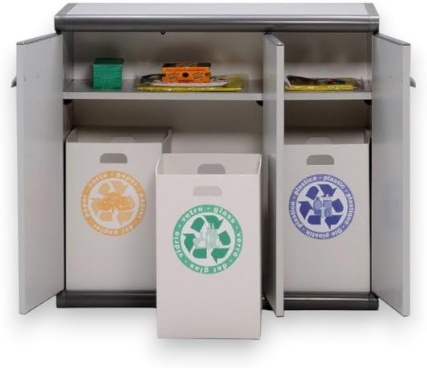 ARMADIO BASSO PER RACCOLTA DIFFERENZIATA 3 ANTE 'SCIK' cm 93,6x39x86h  GAROFALO