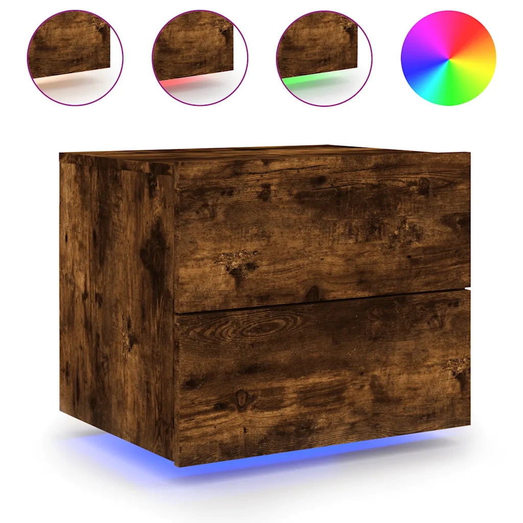 Comodino a Parete con luci LED Rovere Fumo 836820