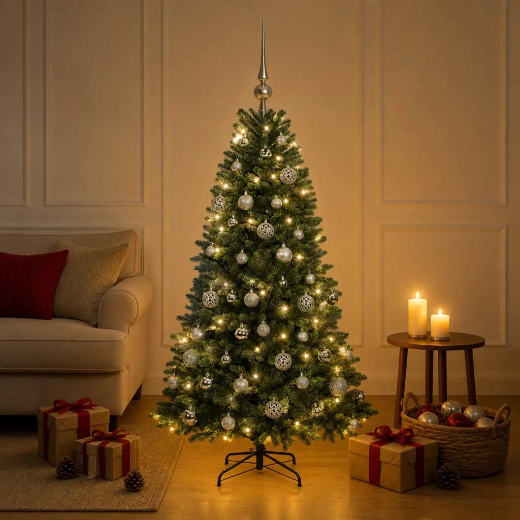 Albero di Natale Artificiale con Palline 150 cm 150 LED 3465980