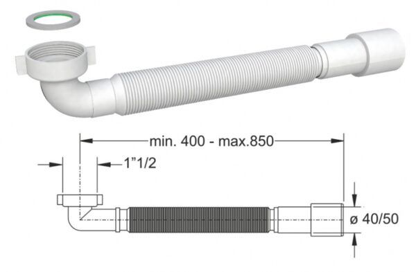 SIFONE PER SCARICO FLESSIBILE ED ESTENSIBILE CURVO 11/4 ø32-40   BONOMINI S.R.L.