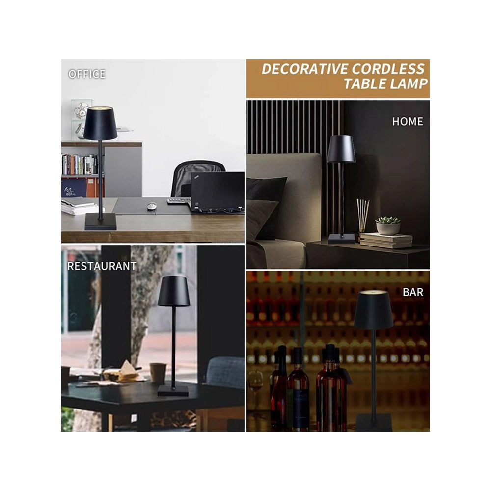 Trade Shop - Lampada Da Tavolo A Led Usb Ricaricabile Nero Per Interno Ed Esterno 3 Colori -