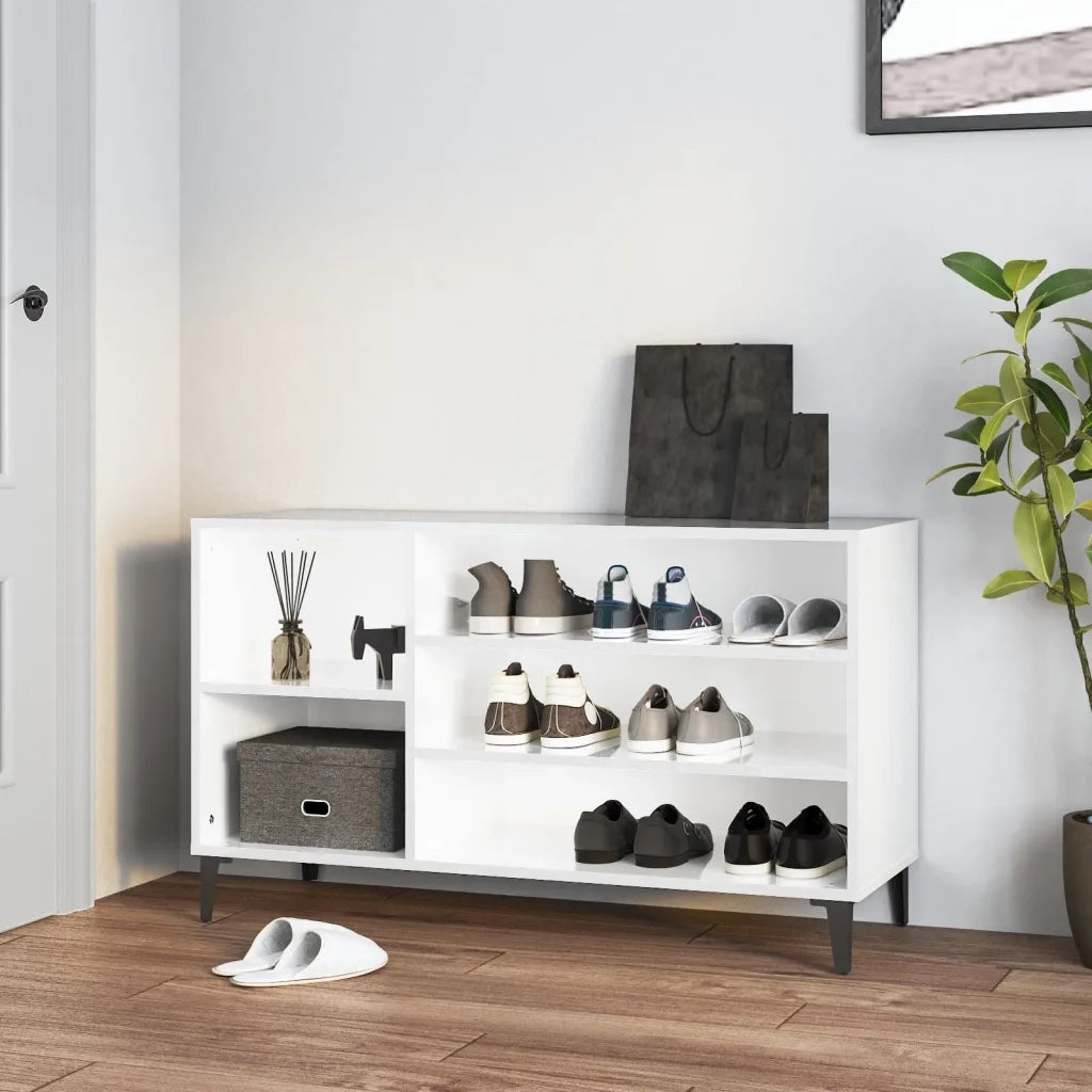 Scarpiera | Mobile per scarpe Bianco Lucido 102x36x60 cm in Legno Multistrato