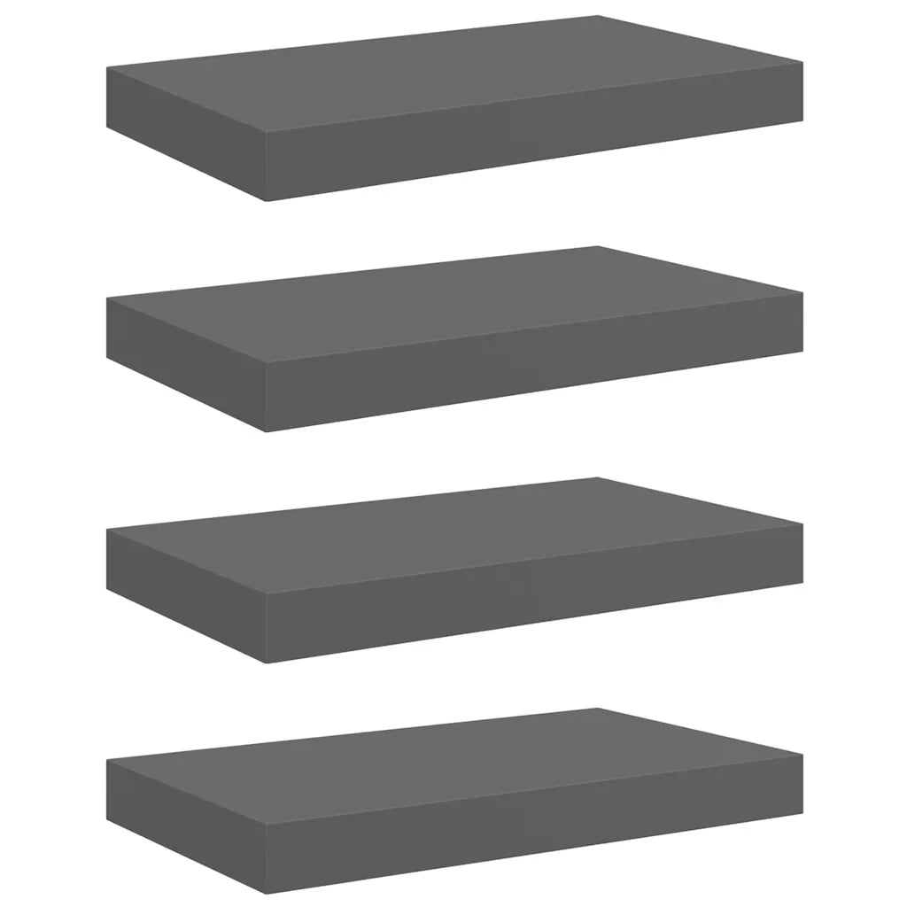 4 pz Scaffali a Parete | Ripiano a parete | Mensole a Parete Grigio Lucido 40x23x3,8 cm in MDF