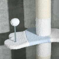 Albero Tiragraffi per Gatti a Soffitto con Palo Regolabile da 225-255 cm in Peluche Bianco