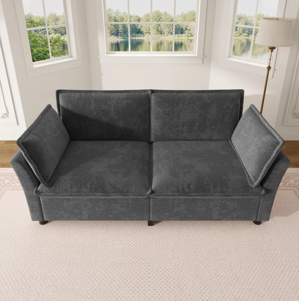 Divano modulare 2 posti 155 x 81 x 87 cm in chenille grigio