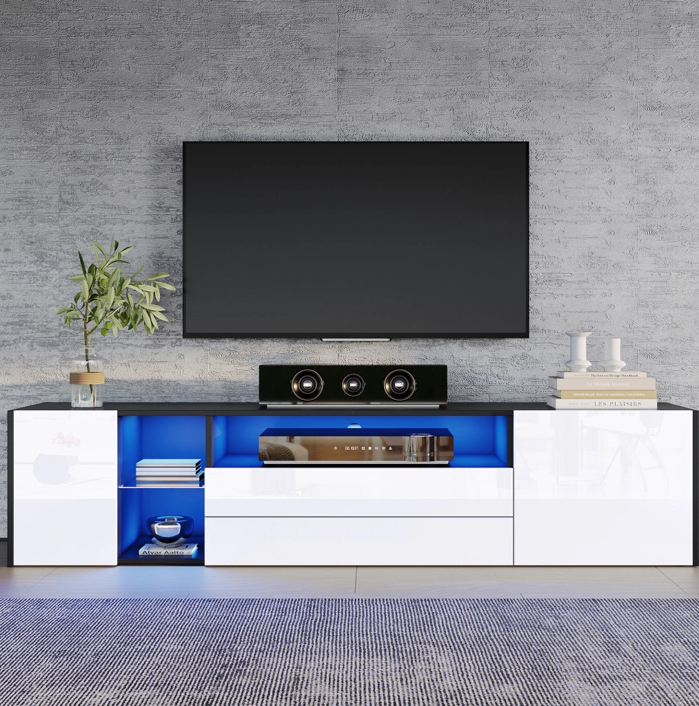 Mobile TV 180 x 40 x 45 cm con LED, 2 cassetti e 2 vani, bianco e nero