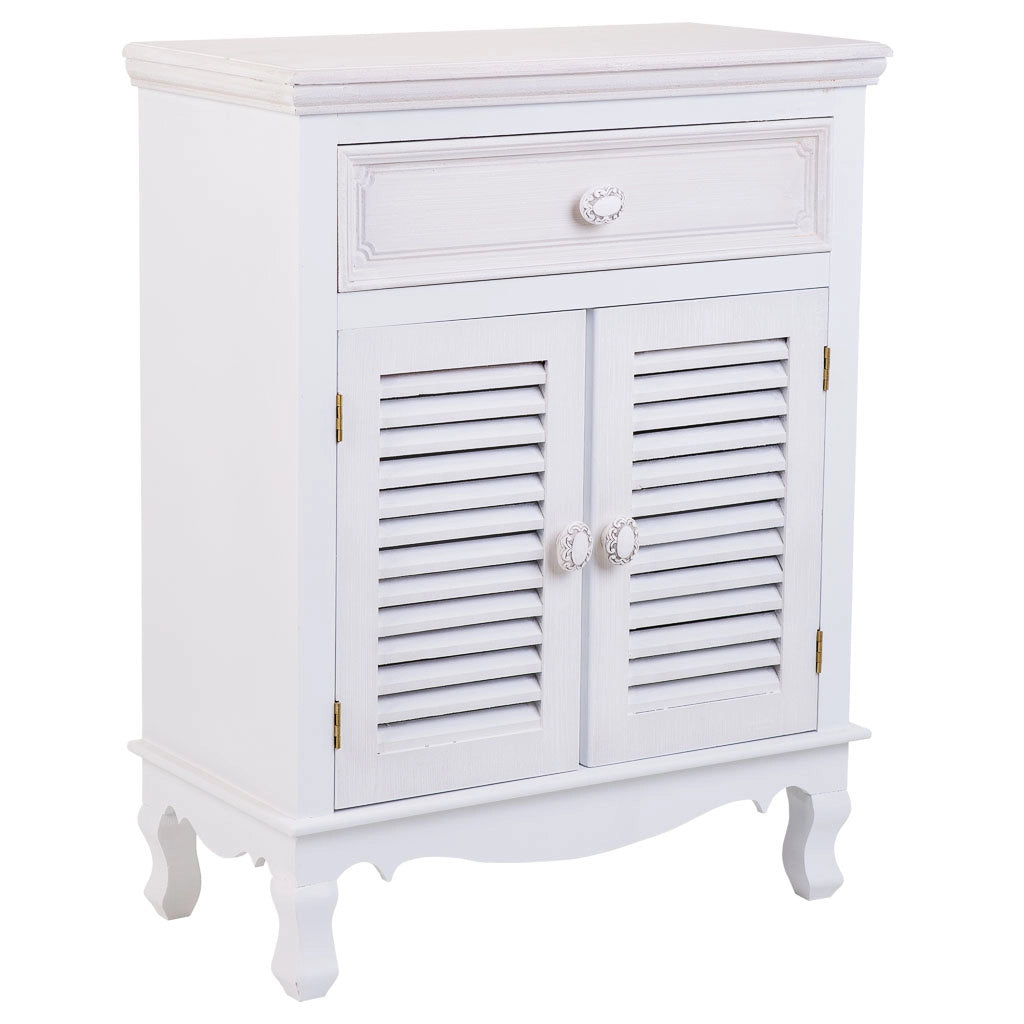 Mobile da ingresso in legno con 1 cassetto e 2 ante bianco 60x30x78