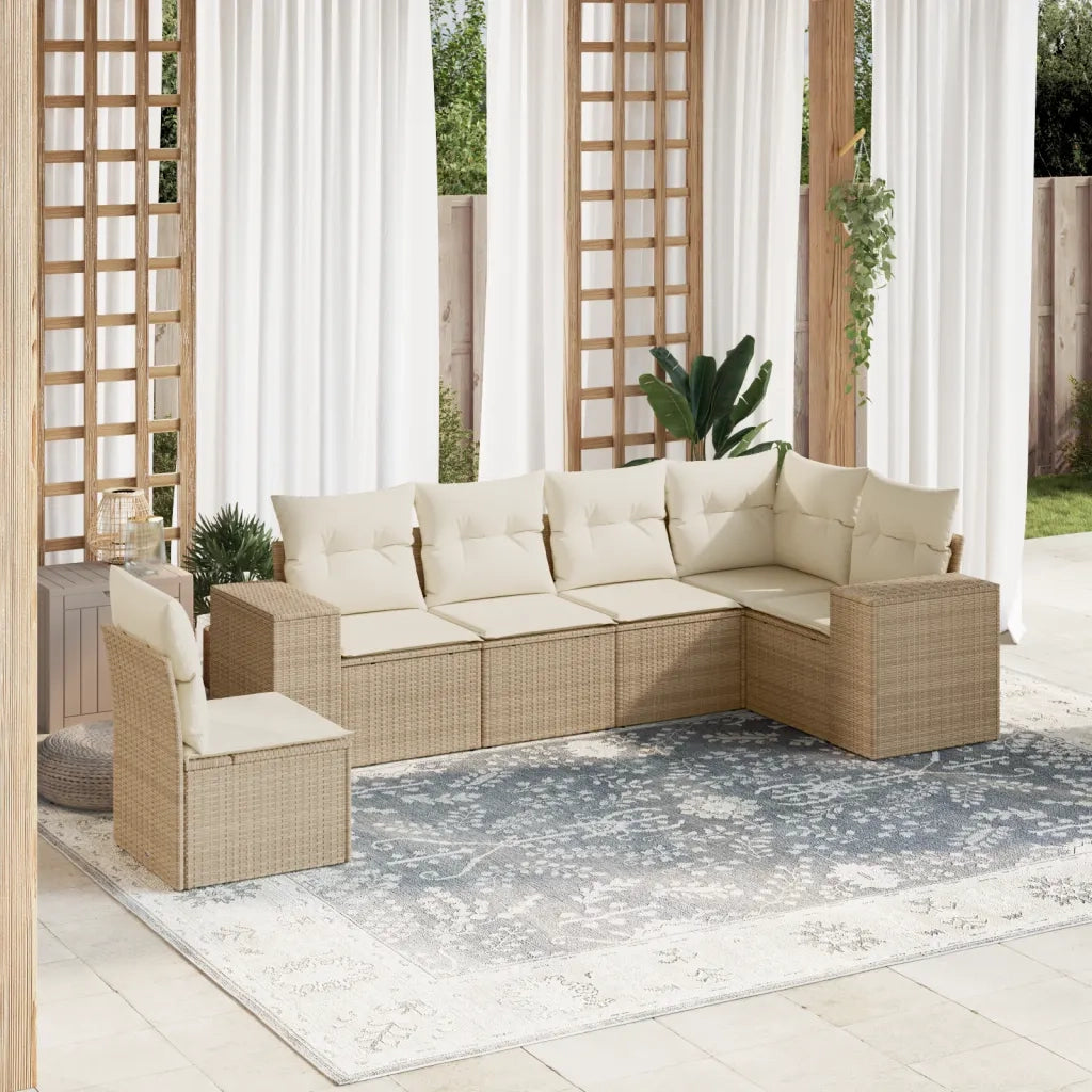 Set Divano da Giardino 6 pz con Cuscini Beige in Polyrattan 3222627