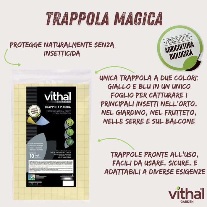 TRAPPOLA MAGICA PER AFIDI, TRIPIDI E MINATORI VITHAL EXPERT- Ogni confezione contiene 10 fogli - 1 confezione VITHAL