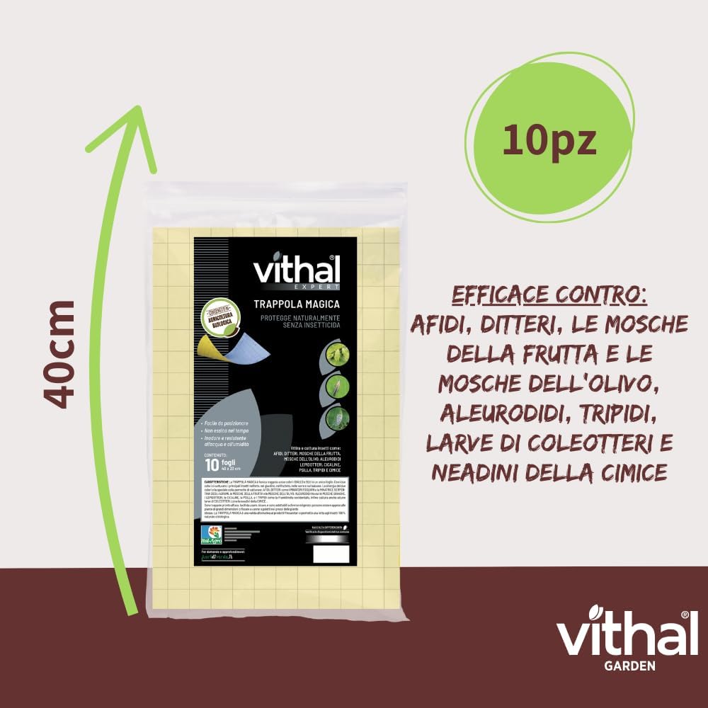 TRAPPOLA MAGICA PER AFIDI, TRIPIDI E MINATORI VITHAL EXPERT- Ogni confezione contiene 10 fogli - 1 confezione VITHAL