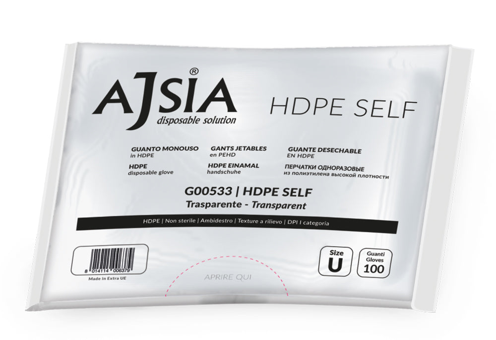 GUANTI POLIETILENE PEHD MONOUSO confezione da 100 pezzi  - AJSIA