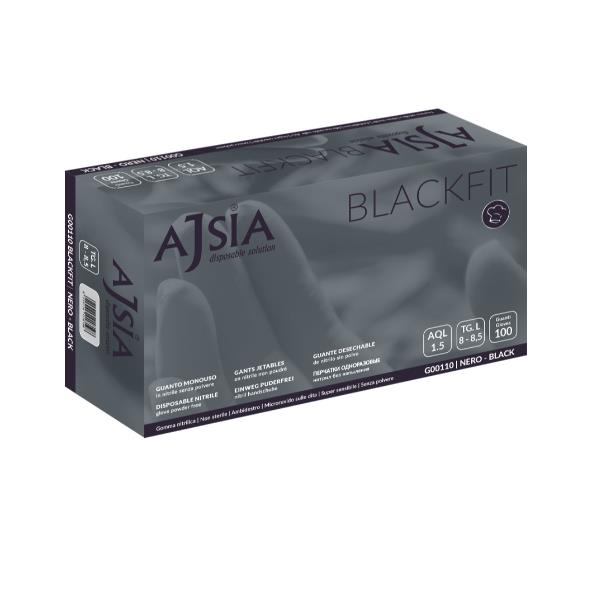 GUANTI NITRILE MONOUSO 'BLACKFIT' gr 3,5 - tg. M  - AJSIA