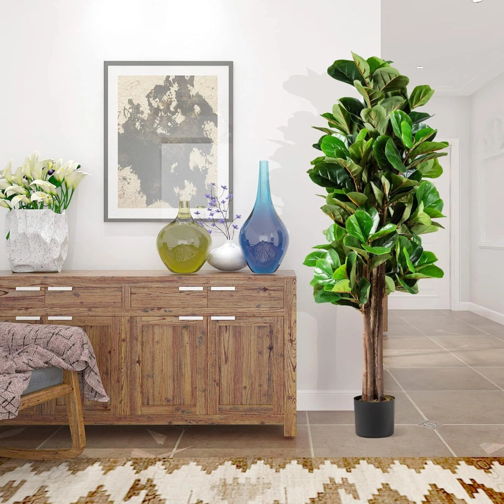 Albero artificiale da 150 cm, pianta finta con 180 foglie realistiche, vaso di cemento e muschio realistico, pianta falsa in vaso per la casa, ufficio, decorazione del giardino